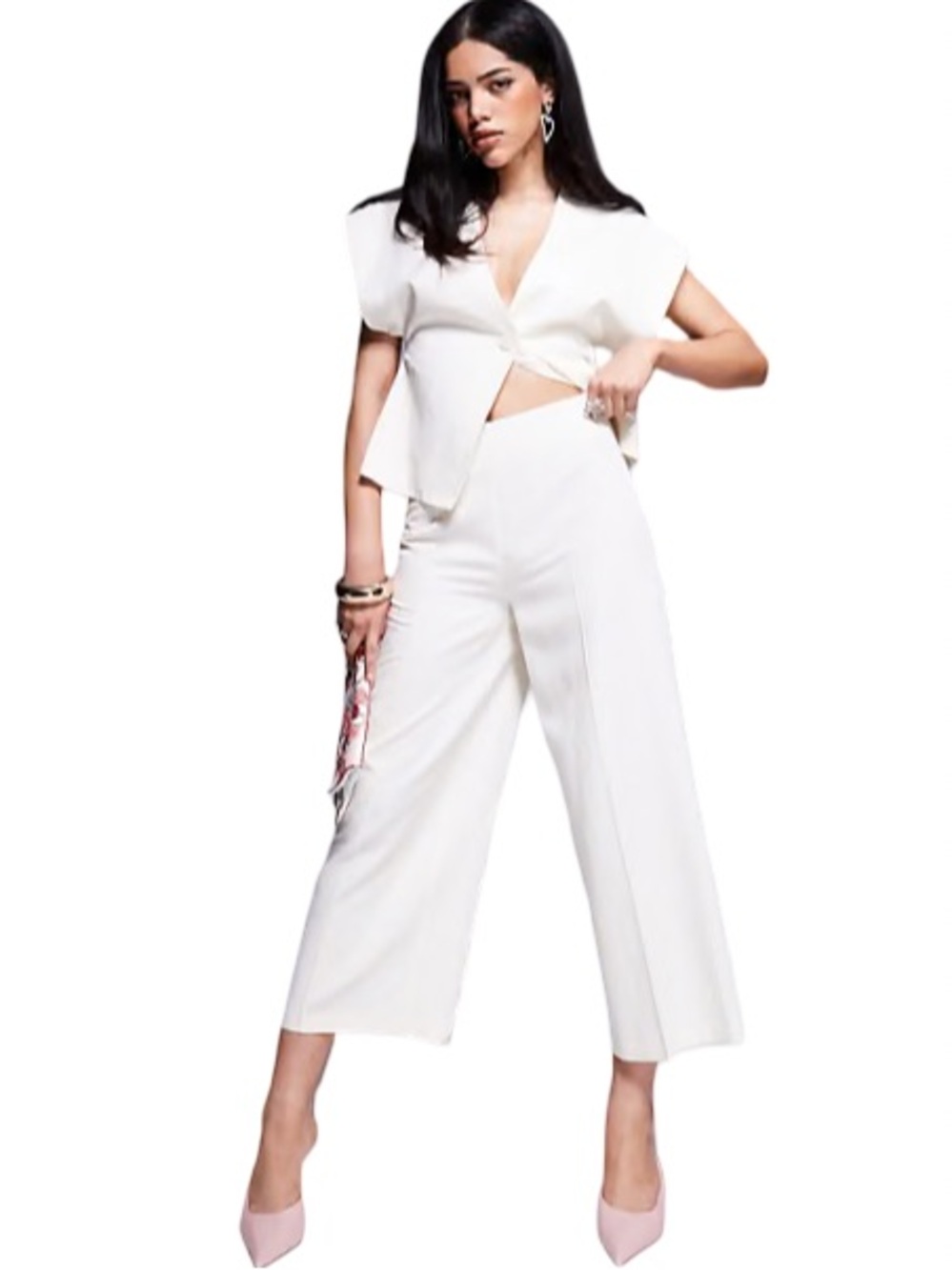▫️🤍 ASOS White Linen Wide-Leg Cropped Culottes Capris Pants 🤍▫️